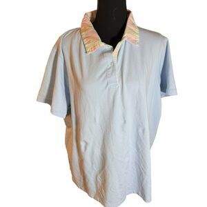 Lands‎ End Top Womens 2Xl Blue With Multi Colored Collared Shirt